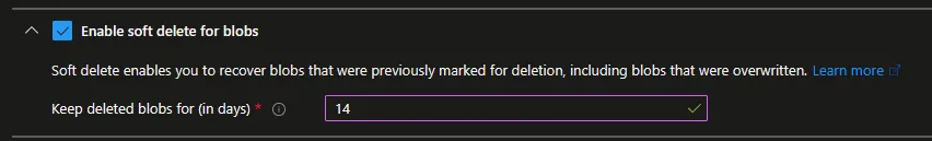 Activer le Soft Delete pour les Blobs