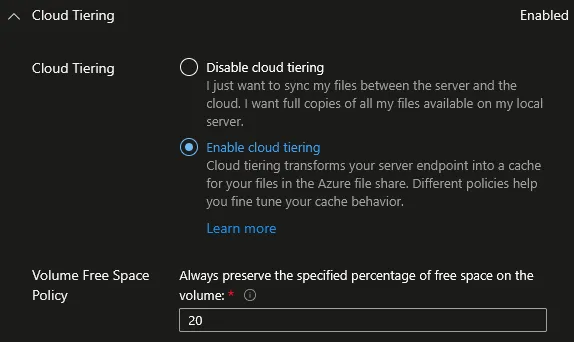 Paramètres de Cloud Tiering