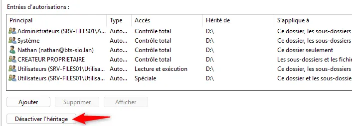 Désactivation de l’héritage