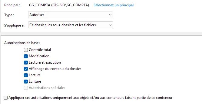 Permission Modification pour GG_COMPTA