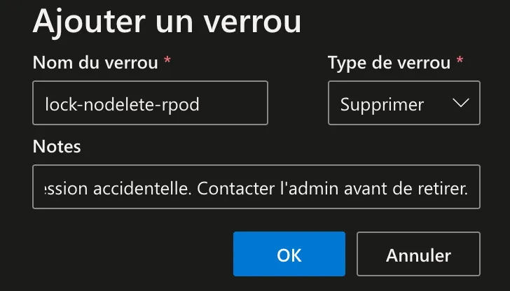 Appliquer un Lock sur un Resource Group