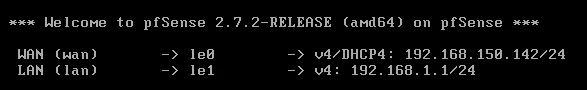 Menu console avec les adresses IP