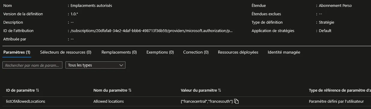 Attribution d’une Policy (Assign)