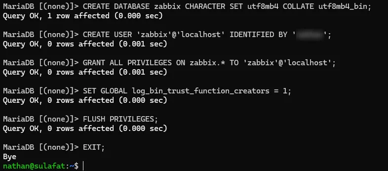 Création de la base zabbix