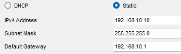 Configuration IP du PC (VLAN 10)