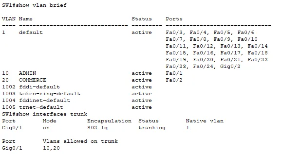Vérification des VLANs et du trunk