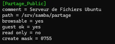Section Partage_Public dans smb.conf