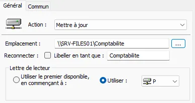Propriétés du lecteur P: