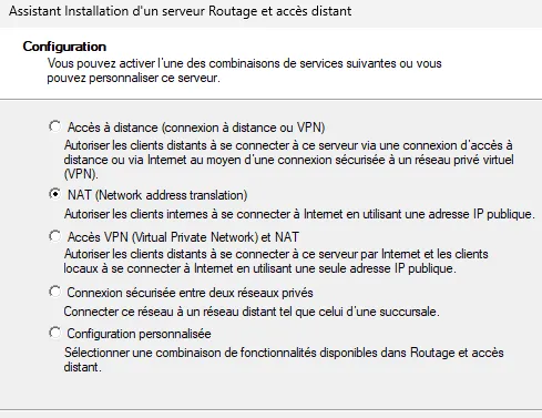 Choix de la configuration NAT