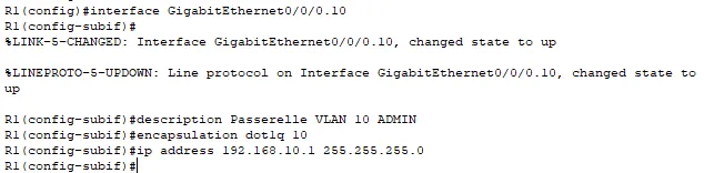 Sous-interface du VLAN 10