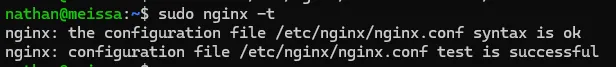 Test de syntaxe nginx -t
