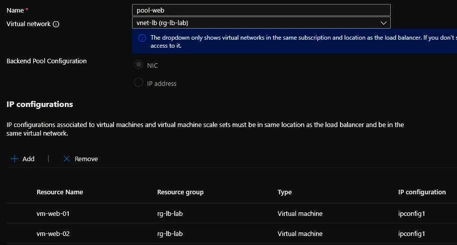 Configurer le Backend Pool