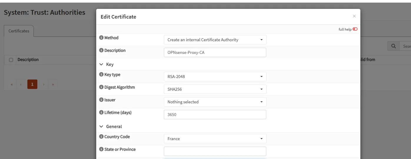 Création de l’Autorité de Certification (PKI)