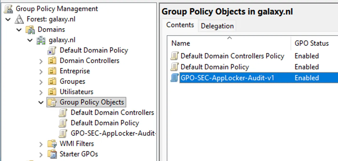GPO dédiée dans Group Policy Objects