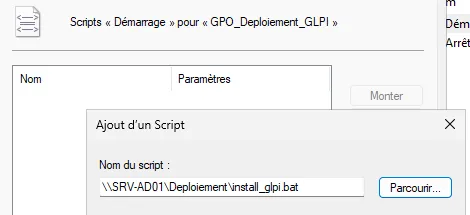 Script ajouté au démarrage