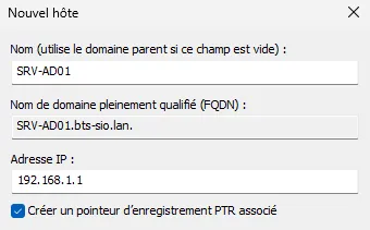 Enregistrement A du contrôleur de domaine