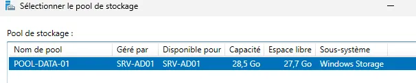 Sélection du pool de stockage