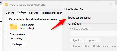 Partage avancé du dossier