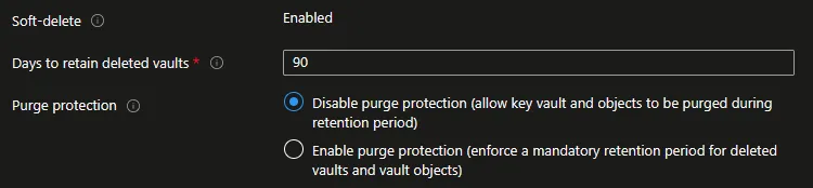 Paramètres de rétention et de purge protection