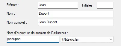 Nouvel utilisateur Jean Dupont