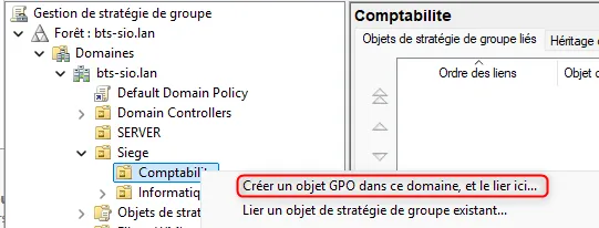 Créer un objet GPO et le lier