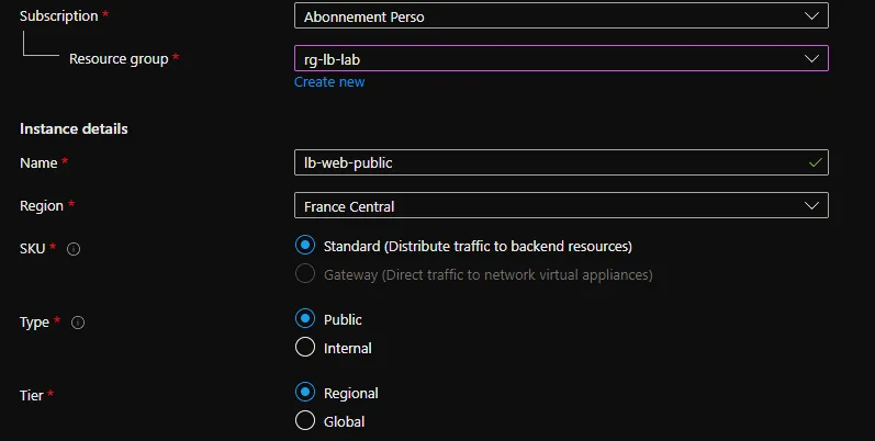 Créer le Load Balancer Public