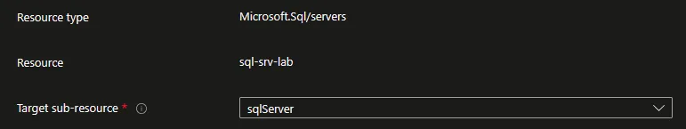 Onglet Resource du Private Endpoint