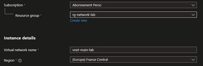 Créer le Réseau Virtuel avec un Premier Subnet
