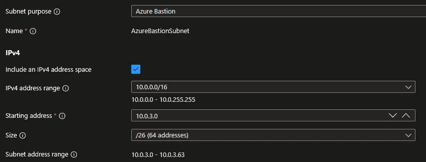 Créer le Subnet AzureBastionSubnet