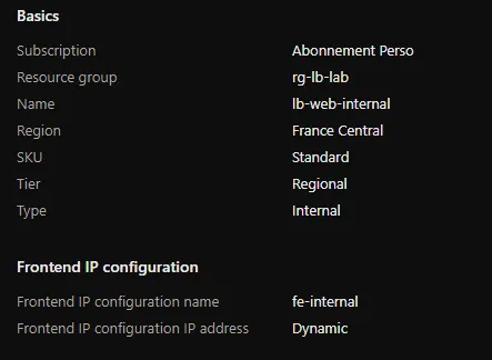 Créer un Load Balancer Interne