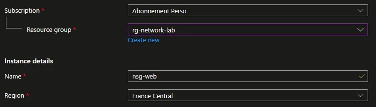 Créer un NSG