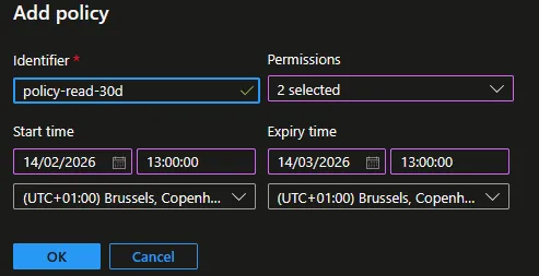 Créer une Stored Access Policy