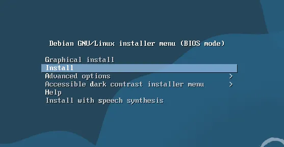 Menu de démarrage de l’installateur Debian
