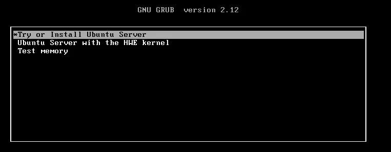 Menu de démarrage d’Ubuntu Server