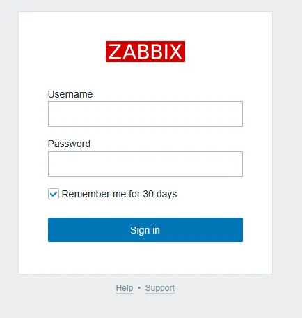 Page de connexion Zabbix