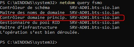 Résultat de netdom query fsmo