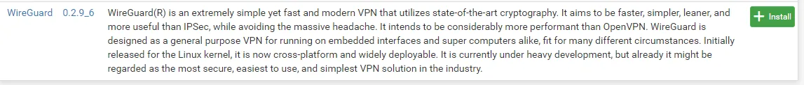 Paquet WireGuard dans le Package Manager