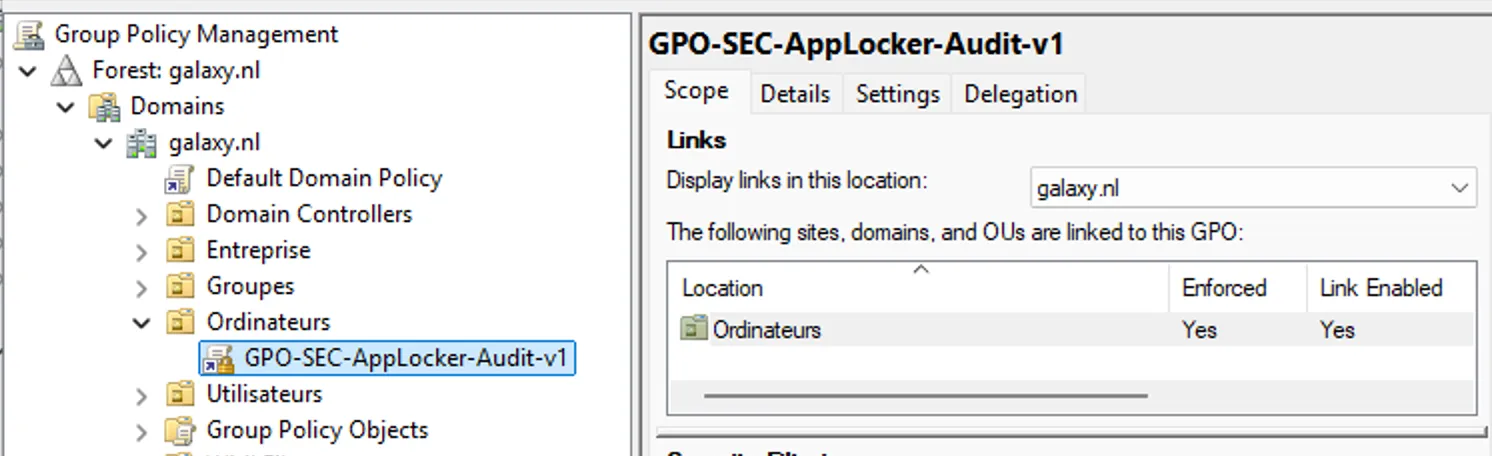 GPO liée à l’OU cible
