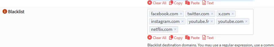 Catégories bloquées