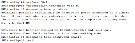 PortFast et BPDU Guard sur SW3