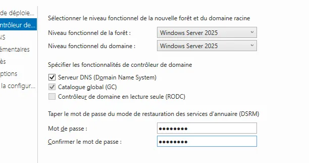 Options du contrôleur de domaine