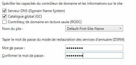 Options du contrôleur de domaine