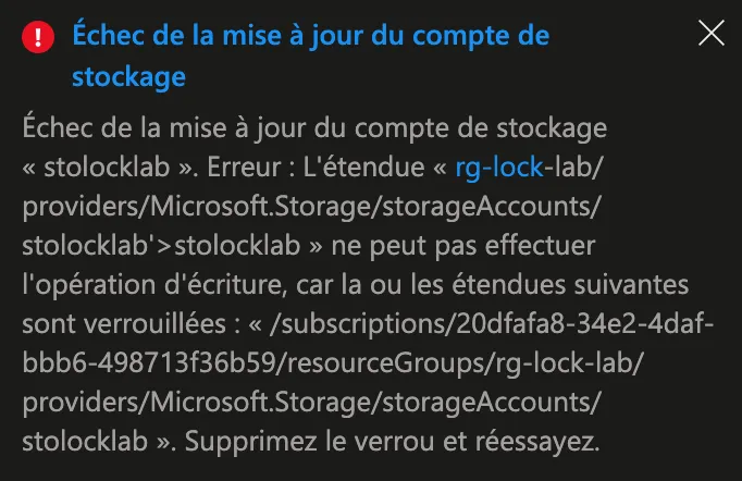 Modification bloquée par le lock ReadOnly