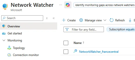 Vérifier que Network Watcher est Activé